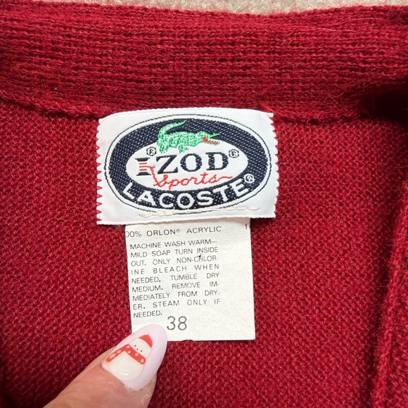 Vintage Izod Lacoste Cardigan Sweater Burgundy Crocodile Logo Size 38 1903 - Picture 3 of 4